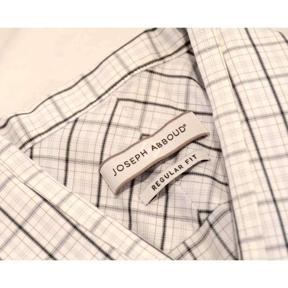Joseph Abboud Men's Tall White/Black Plaid Shirt 16.5" Neck 36/37 Sleeve Reg Fit